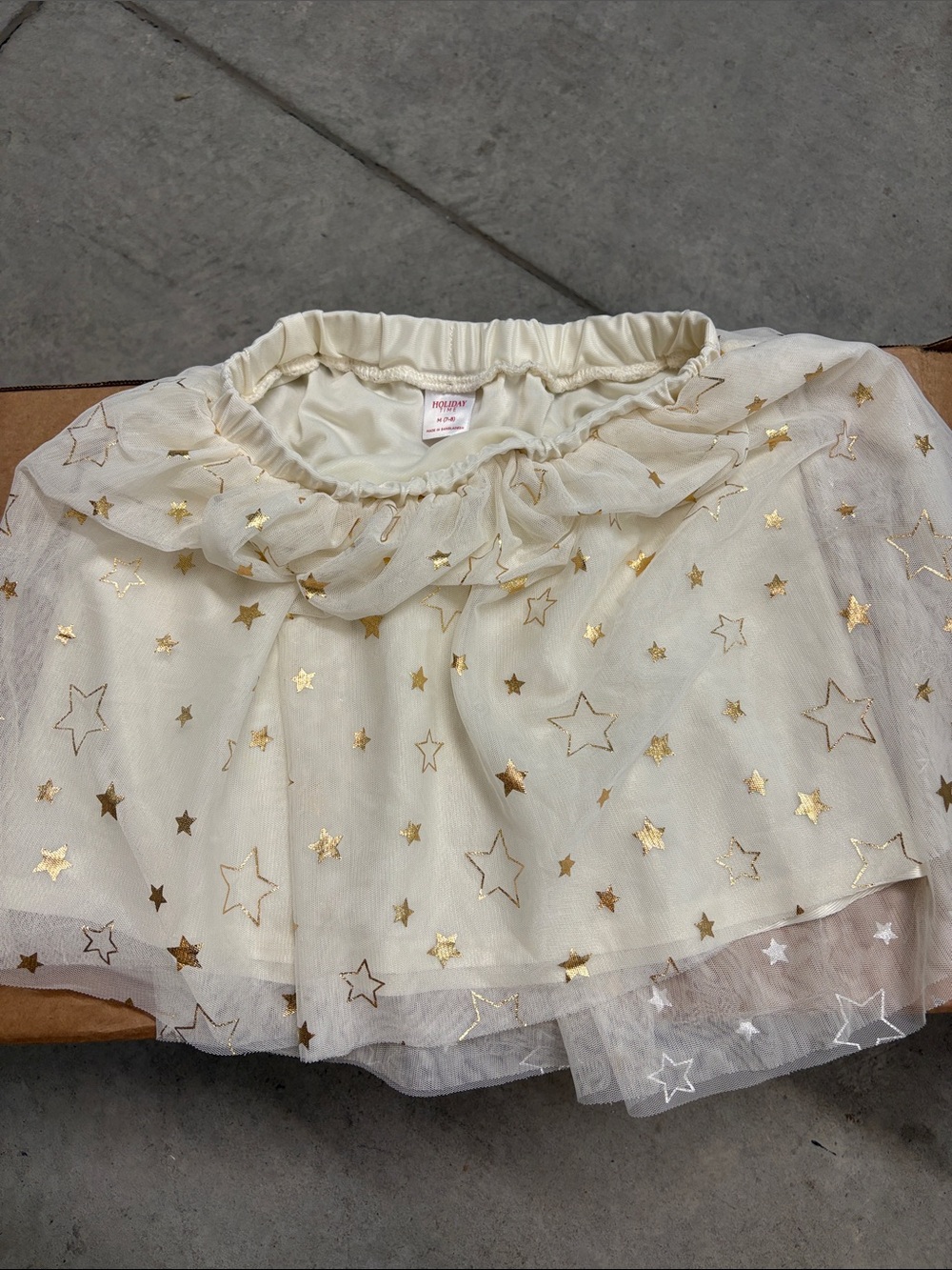 Holiday Time Cream Tulle Skirt with Gold Star Accents